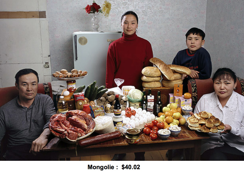 Budget alimentaire hebdomadaire en Mongolie