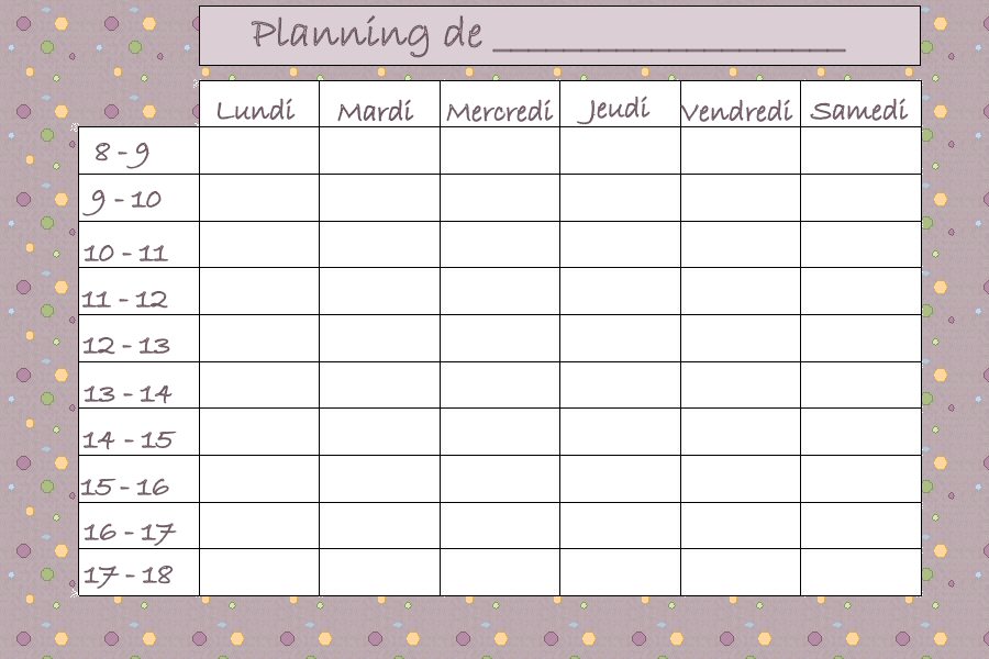exemple planning hebdomadaire