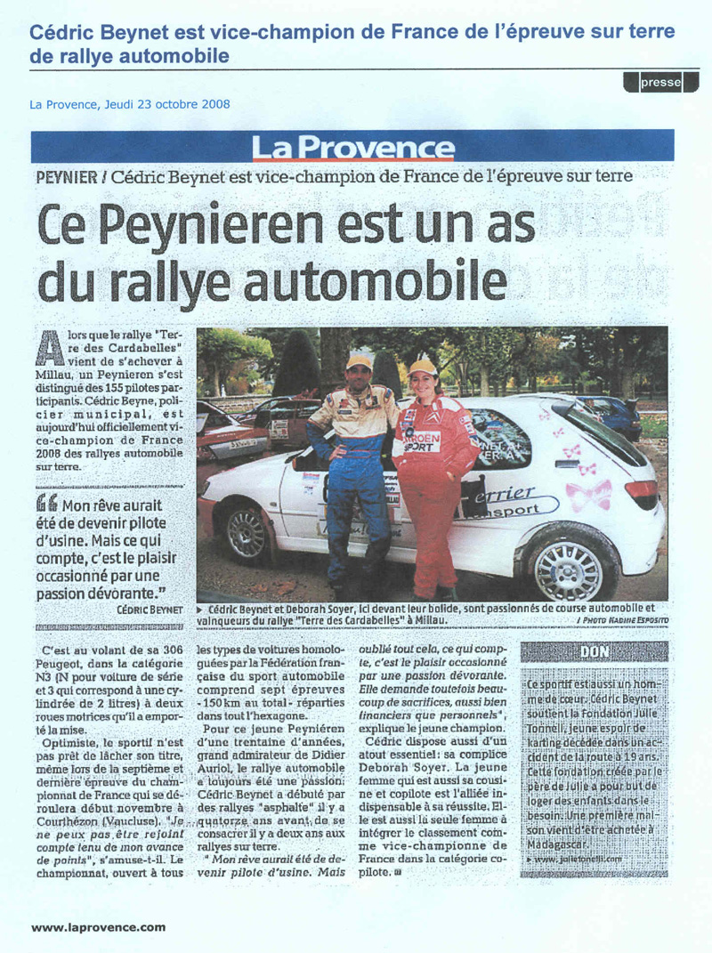 Article "La Provence" pour la ville de Peynier 08120110455899812825988