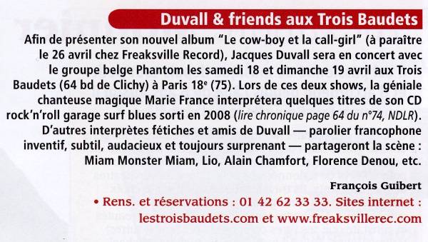 PHANTOM FEAT. JACQUES DUVALL & MARIE FRANCE 18 & 19/04/2009 Trois Baudets à Paris : compte-rendu 090327103920393753380190