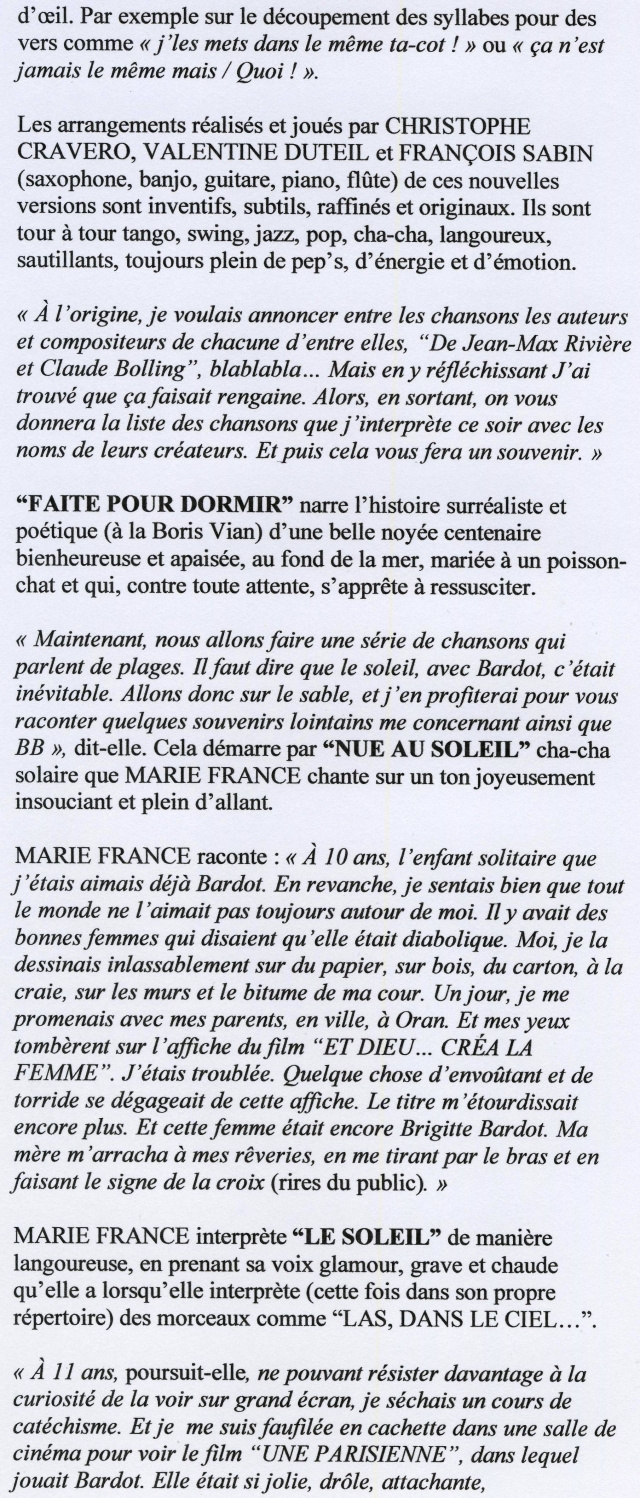 “MARIE FRANCE chante BRIGITTE BARDOT” 16/05/2009 L'Archipel à Paris : compte-rendu 090522092134393753712710