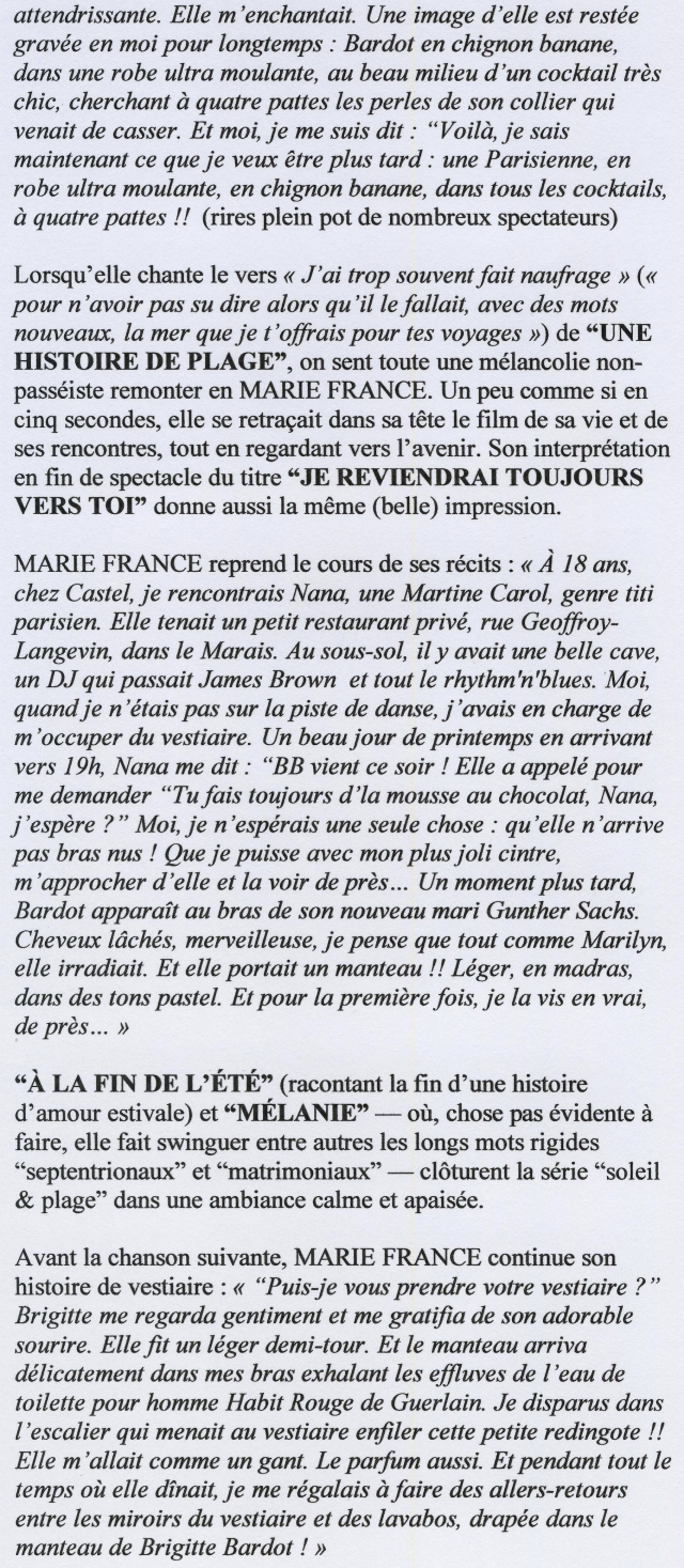 “MARIE FRANCE chante BRIGITTE BARDOT” 16/05/2009 L'Archipel à Paris : compte-rendu 090522092455393753712745