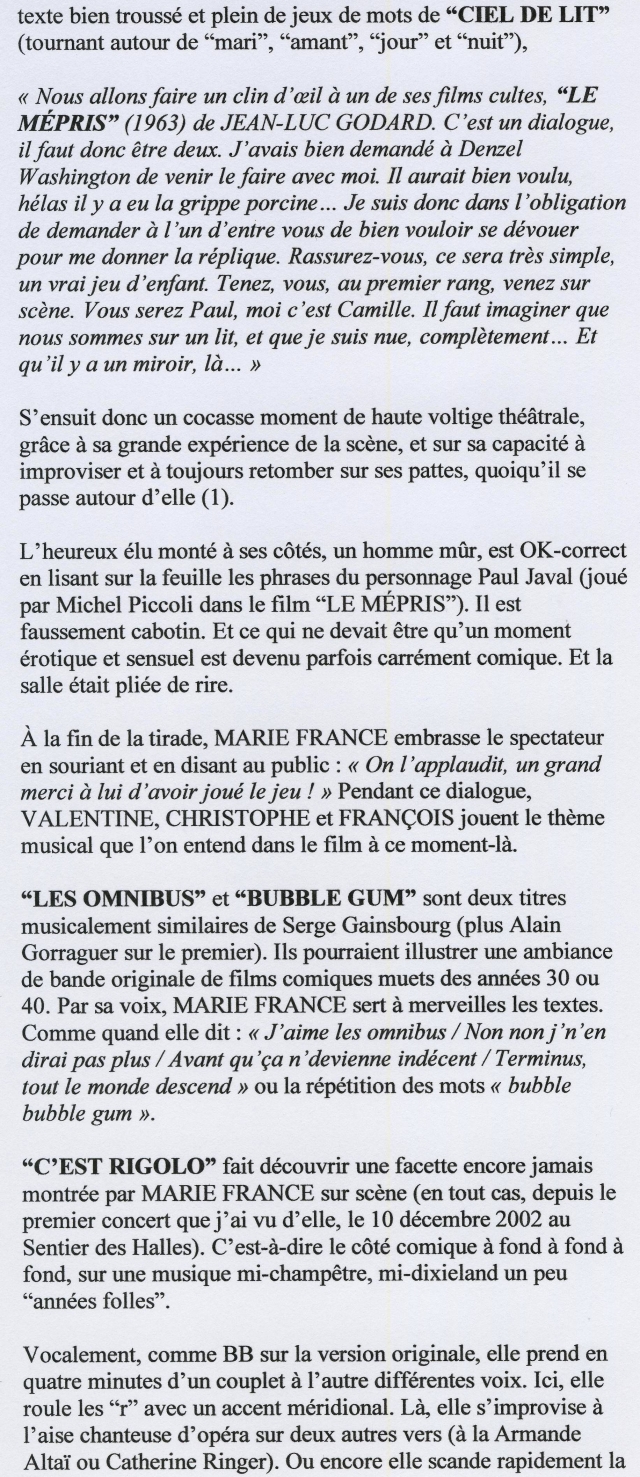 “MARIE FRANCE chante BRIGITTE BARDOT” 16/05/2009 L'Archipel à Paris : compte-rendu 090522092629393753712750