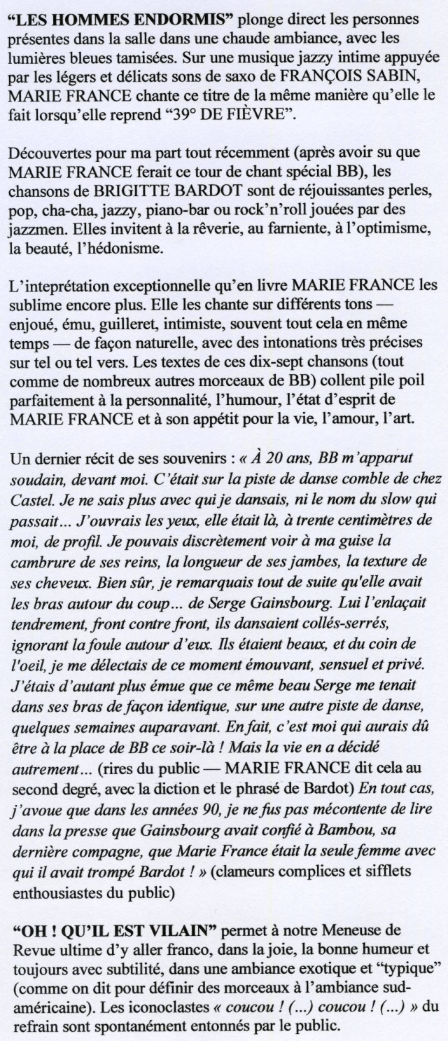 “MARIE FRANCE chante BRIGITTE BARDOT” 16/05/2009 L'Archipel à Paris : compte-rendu 090524055834393753724171